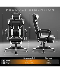 gaomon Gaming Chair with Footrest and Massage Lumbar Support,Big and Tall Ergonomic Computer Game Desk Chair,High Back Pu Leather Recliner