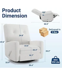 gaomon Nursery Recliner Chair,360 Swivel Rocking Glider Chair for Adults with Adjustable Backrest and Footrest,Cozy Linen Upholstered Armchair