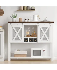 gaomon Buffet Cabinet 46.5" Large Buffet Sideboard Cabinet With 2 Sliding Barn Doors Farmhouse Wine Cabinet Table Wine Rack Bar Storage Cabinet