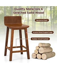 Gymax 24.5'' Solid Wood Bar Stools Set of 4 Home Counter Kitchen Stools w/ Low Backrest and Footrest