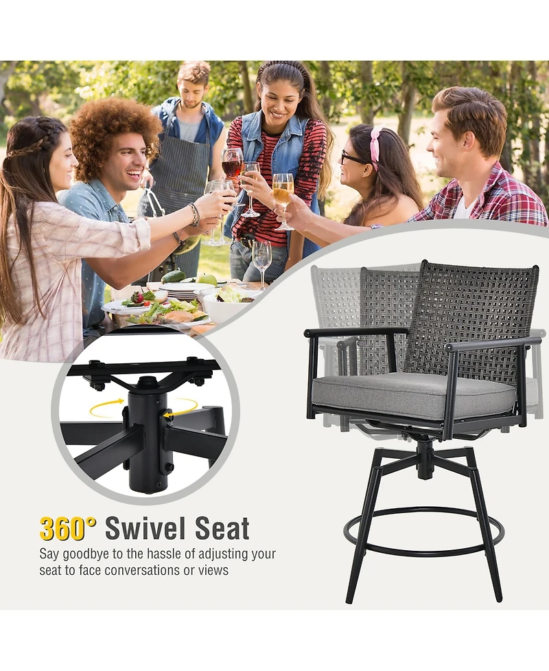 Gymax Patio Swivel Bar Stools Set of 4 Outdoor Counter Height Bar Chairs w/ Pe Rattan