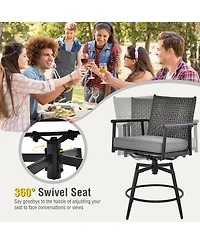 Gymax Patio Swivel Bar Stools Set of 4 Outdoor Counter Height Bar Chairs w/ Pe Rattan