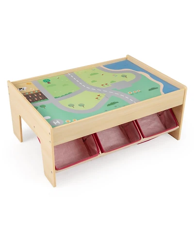 Slickblue Wooden Train Set Table for Kids with Reversible Tops, Activity Play Table