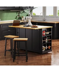 flynama 53" Kitchen Island with 2 Bar Stools and Power Outlet, Rolling Kitchen Cart