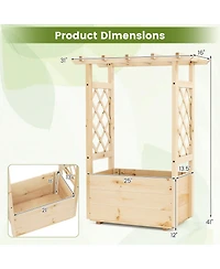 Gouun Pine Wood Elevated Planter Box with Trellis and Hanging Roof, Garden Bed