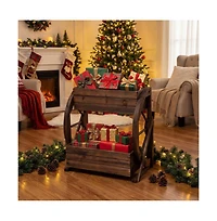 Gouun 2-Tier Rustic Carbonized Wood Wagon Planter with Drainage Holes