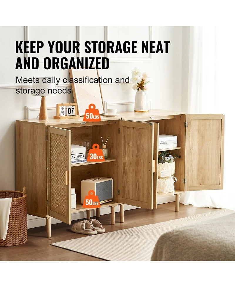 Gouun Set of 2 Rattan Storage Cabinets with Adjustable Shelves