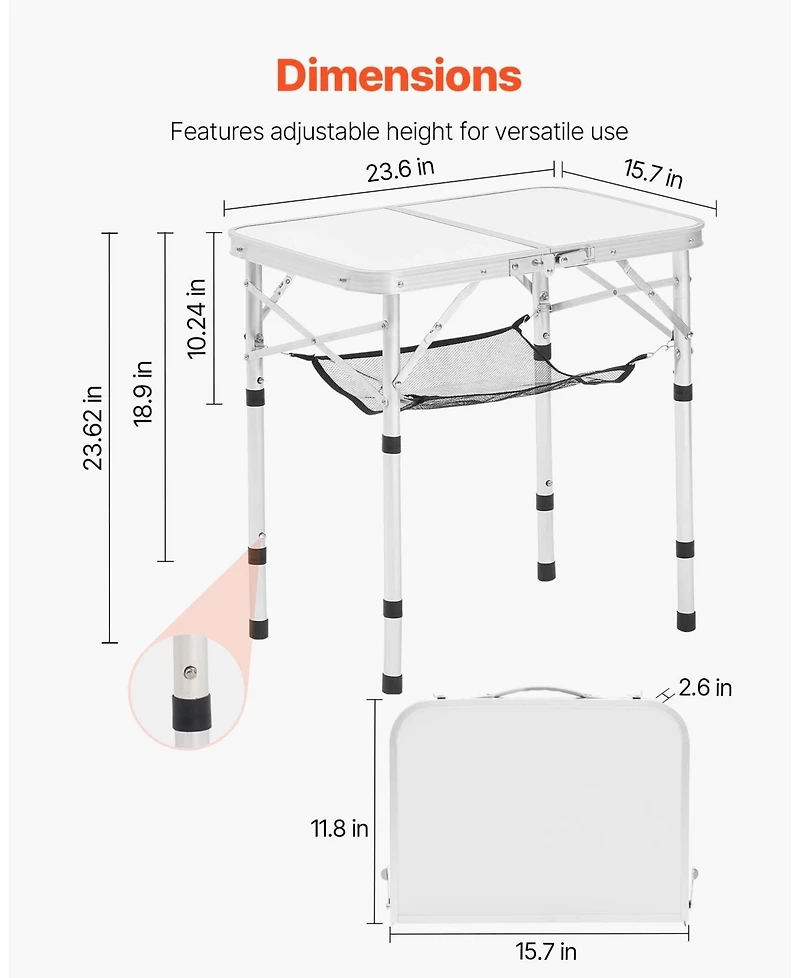 Gouun Adjustable Folding Camping Table with Mesh Shelf and Carry Handle