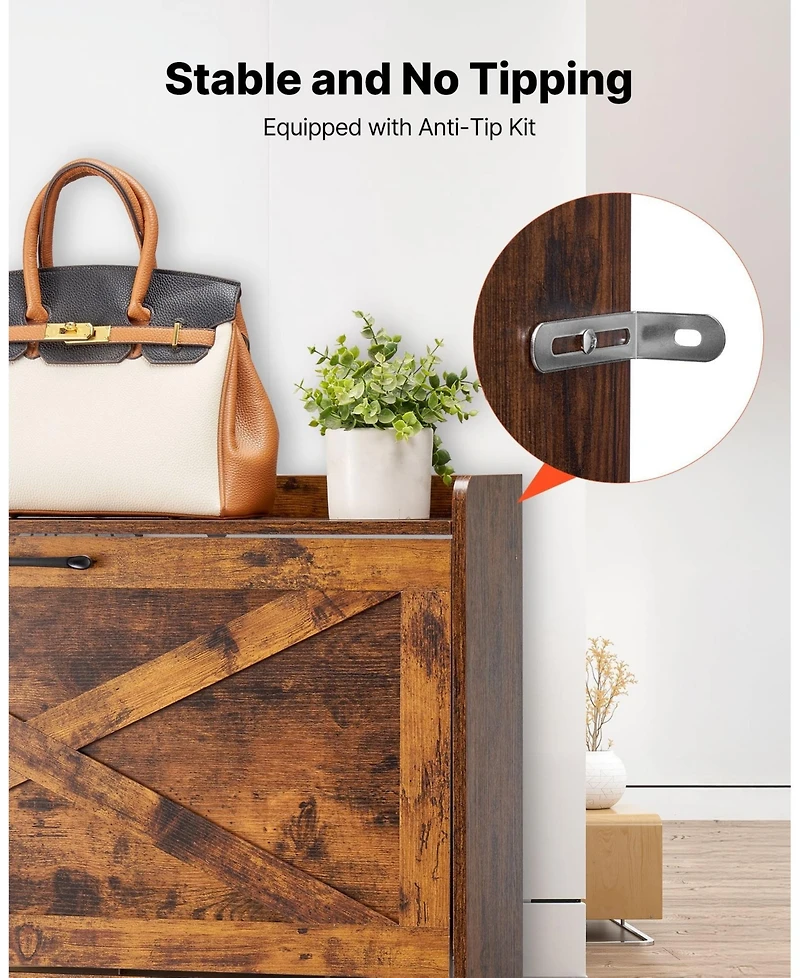 Sugift Shoe Cabinet with 2 Flip Drawers, Farmhouse Storage Organizer for Entryway