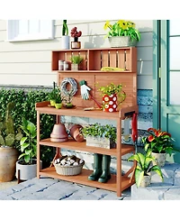 sumyeg 65" Large Wooden Farmhouse Rustic Outdoor Potting Bench Table, Patio Workstation, Garden