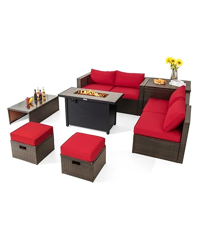 Gouun 9-Piece Outdoor Sectional Sofa Set with 42 inch Propane Fire Pit Table