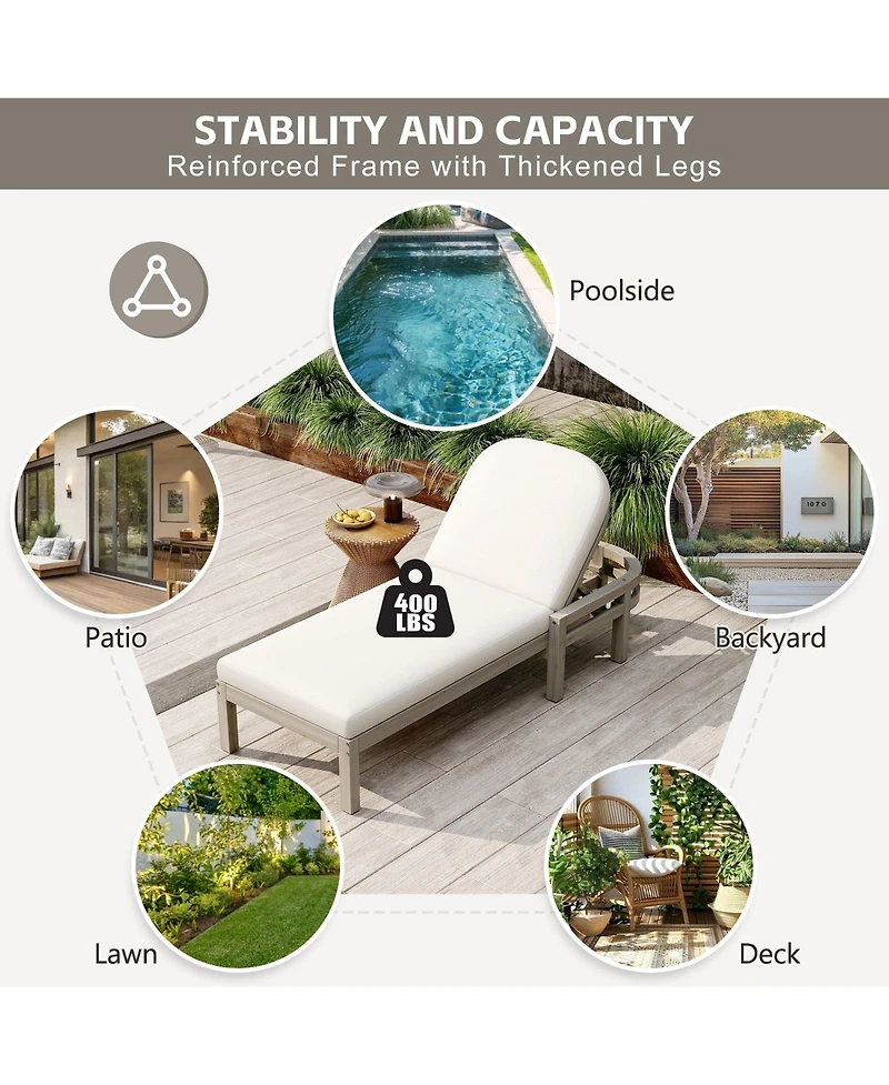 Rainsken Patio Acacia Wood Reclining Chaise Lounge