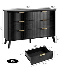 gaomon Modern Fluted 6-Drawer Dresser, Curved Profile with Deep Drawers