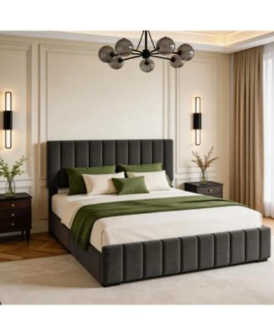 Homfan Bed Frame With 4 Storage Drawers Adjustable Height Headboard Upholstered Platform Bed Frame