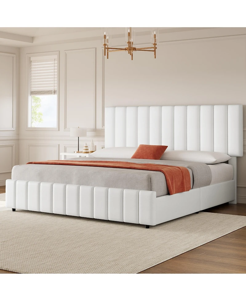 Homfan Bed Frame with 4 Storage Drawers, Adjustable Height Headboard