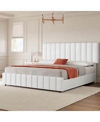 Homfan Bed Frame with 4 Storage Drawers, Adjustable Height Headboard