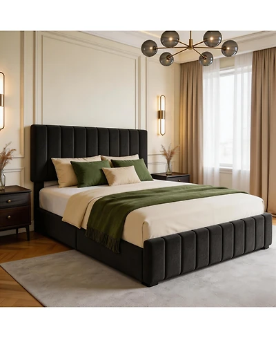 Homfan Bed Frame with 4 Storage Drawers, Adjustable Height Headboard