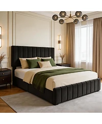 Homfan Bed Frame with 4 Storage Drawers, Adjustable Height Headboard