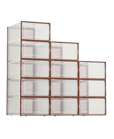 Homfan Clear Plastic Shoe Storage Boxes with Lids, Stackable Ventilated Organizer Bins for Closet, Under Bed and Living Room