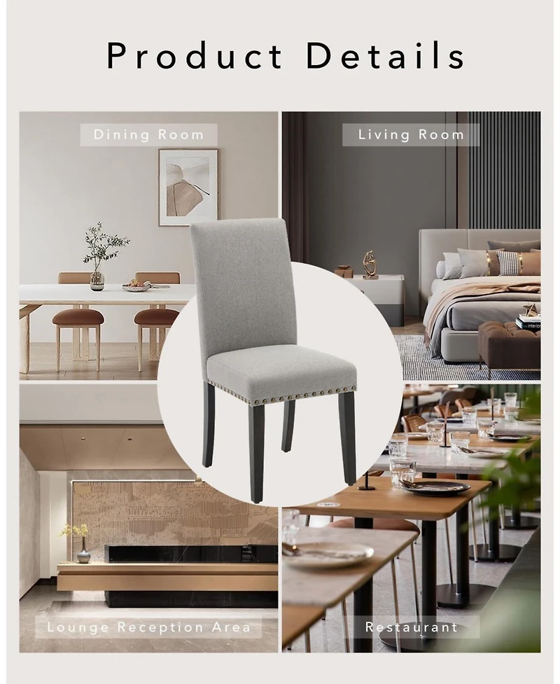 gaomon Upholstered Dining Chairs Set of 2 with Nailhead Trim, Padded Seat and Solid Wood Legs