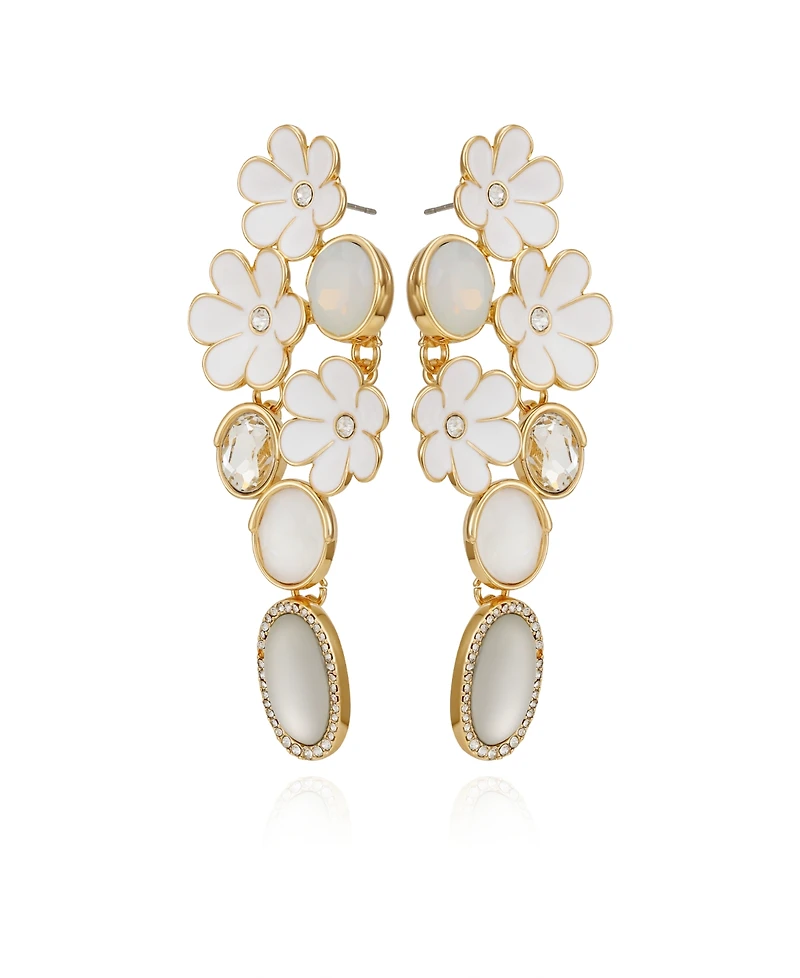 Guess Gold-Tone Floral Linear Drop Earrings