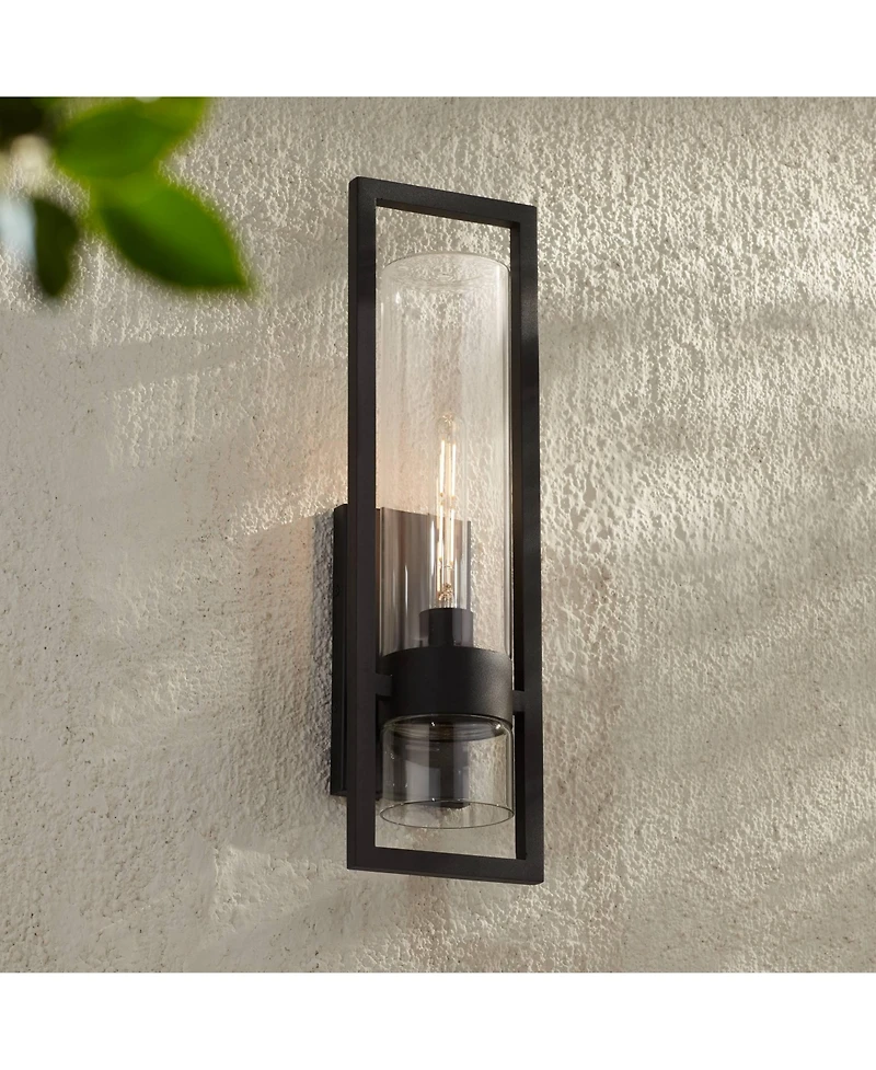 Possini Euro Design Reed High Modern Outdoor Wall Light Fixture Mount Porch House Weatherproof Sand Finish Glass Shade