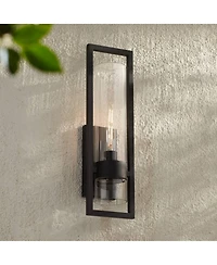 Possini Euro Design Reed High Modern Outdoor Wall Light Fixture Mount Porch House Weatherproof Sand Finish Glass Shade