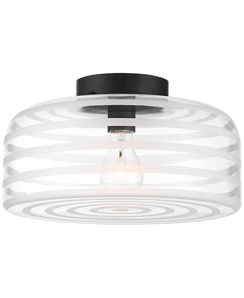 Possini Euro Design Cooper Mid Century Modern Semi Flush-Mount Ceiling Light Fixture Kitchen Finish Ribbed Glass