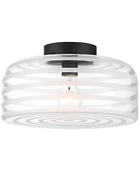 Possini Euro Design Cooper Mid Century Modern Semi Flush-Mount Ceiling Light Fixture Kitchen Finish Ribbed Glass