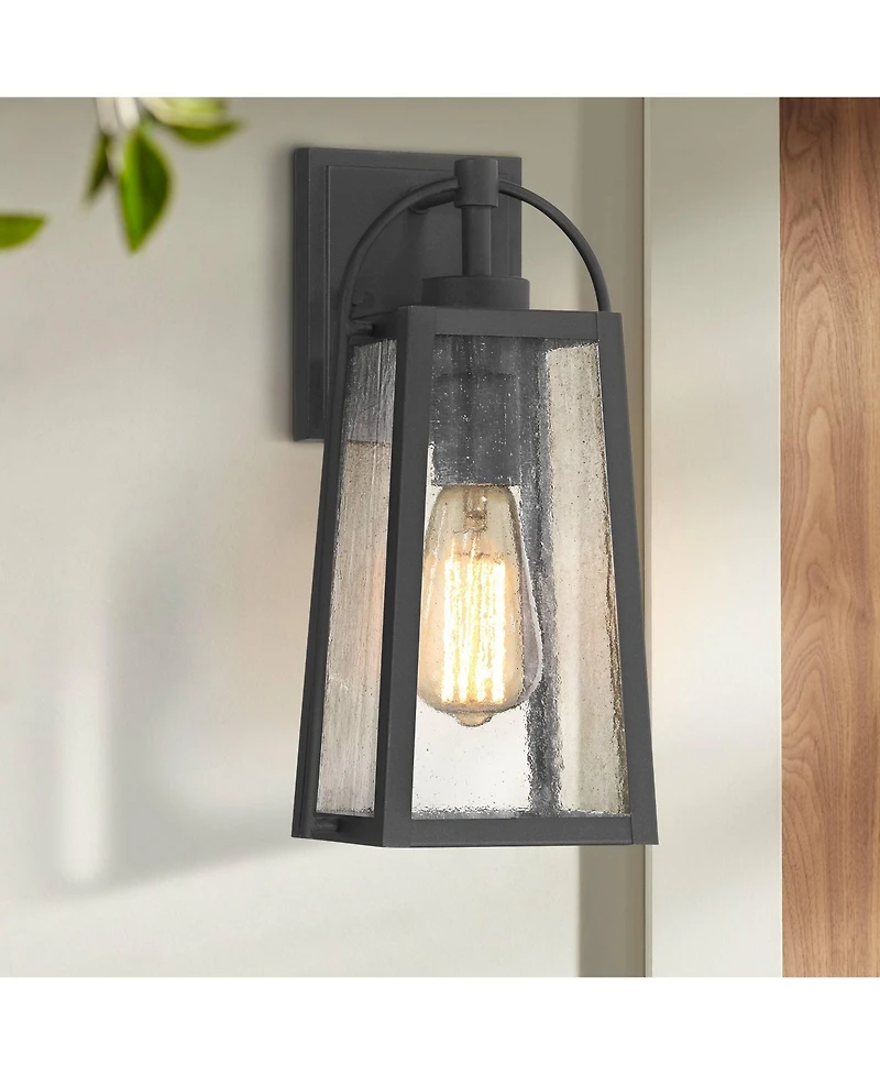 Possini Euro Design Woodley High Modern Outdoor Wall Light Fixture Mount Porch House Weatherproof Sand Black Glass Shade