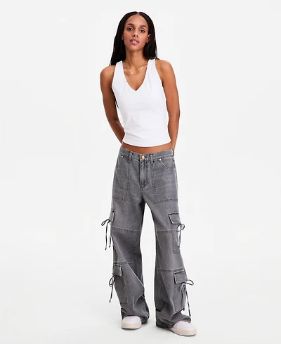 Vanilla Star Women's Bow Wide-Leg Jeans