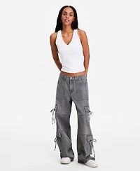Vanilla Star Women's Bow Wide-Leg Jeans