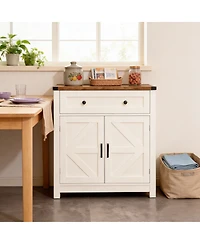 Streamdale Furniture Farmhouse Barn-Door Storage Cabinet/Coffee Bar Buffet