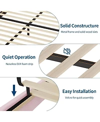 gaomon Upholstered Bed Frame with Led Lights and Adjustable Headboard, Sherpa Fabric Platform