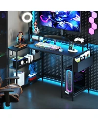 Gouun L-Shaped Gaming Desk with Led Lights and Power Outlets