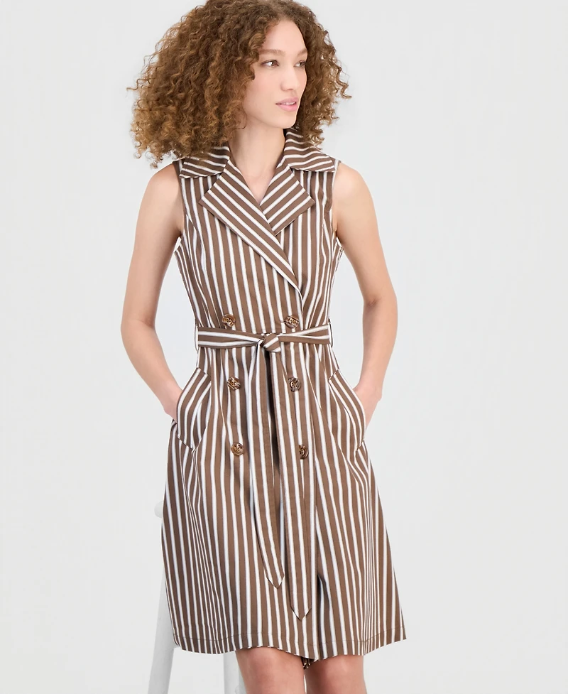 Robbie Bee Women's Notch Collar Sleeveless Trench Dress
