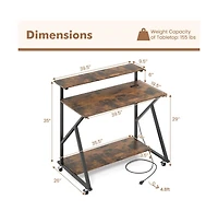 Gouun Rolling Computer Desk with Charging Station