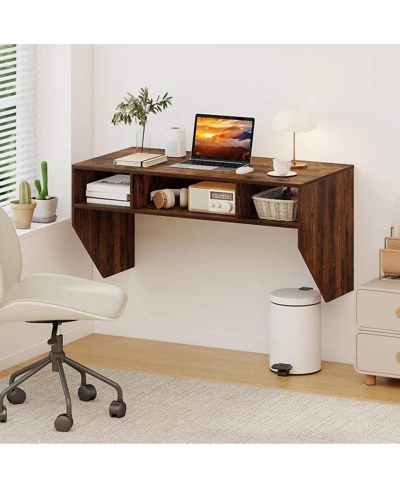 Gouun Wall-Mounted Floating Desk with 3 Storage Cubes