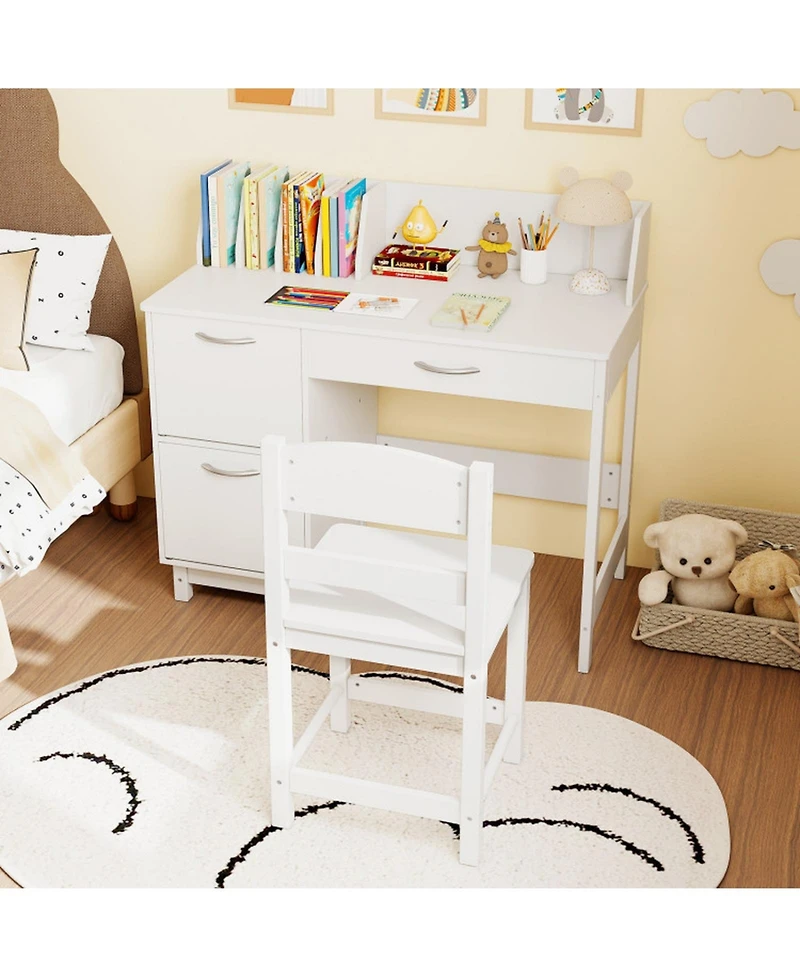 Gouun Wooden Kids Study Desk and Chair Set with Book Sorters and Cabinets