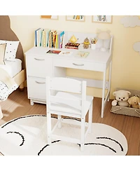 Gouun Wooden Kids Study Desk and Chair Set with Book Sorters and Cabinets