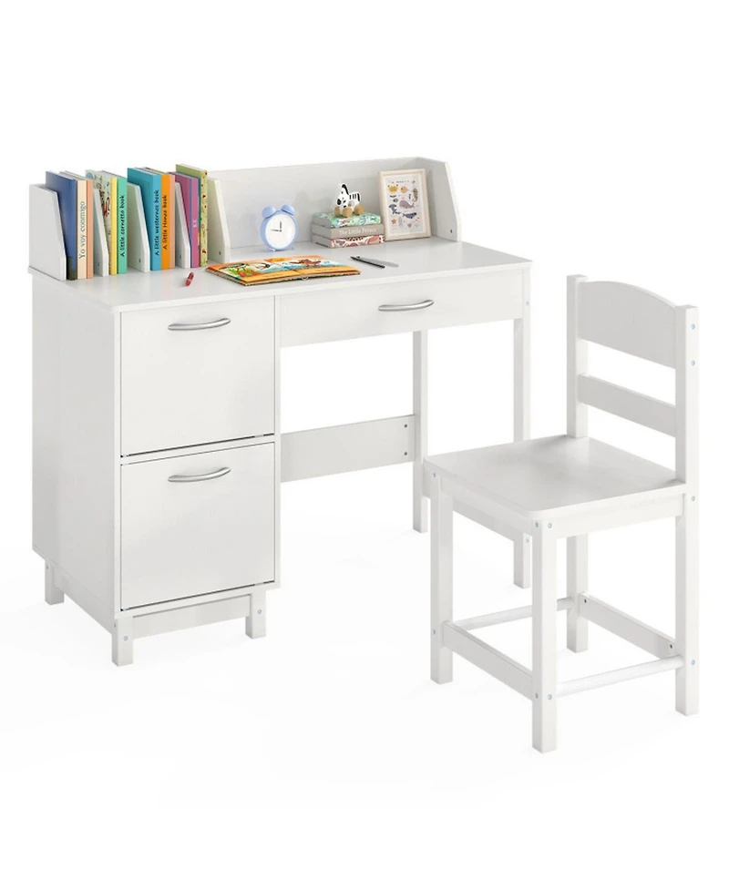 Gouun Wooden Kids Study Desk and Chair Set with Book Sorters and Cabinets