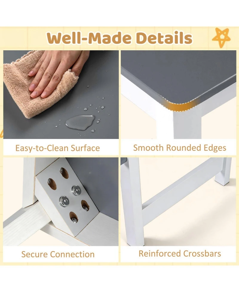 Gouun Kids Art Table and Stool Set with Paper Roll and 4 Paint Cups