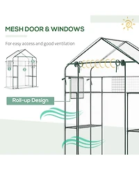 Outsunny 56" x 29" x 77" Small Walk-in house w/3 Tier Shleves, Windows