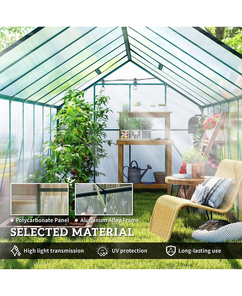 Outsunny 16' x 8' Polycarbonate Walk-in Garden house w/ Sliding Door