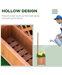 28"x11"x46" Raised Garden Bed Wood Planter Box w/ Vine Trellis, Brown