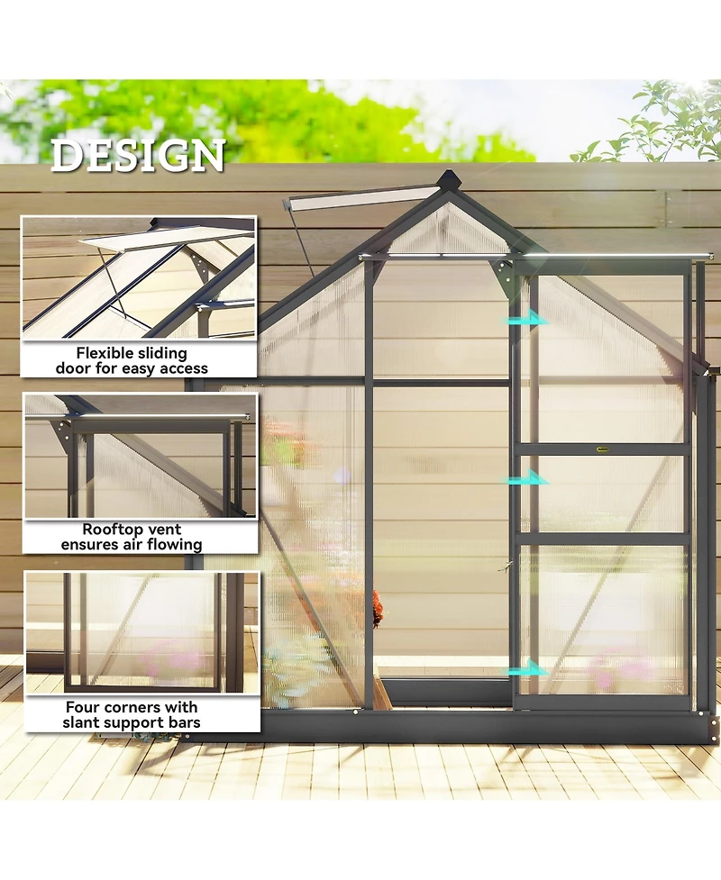 Outsunny 6' x 4' x 6.5' Large Polycarbonate Walk-in house,
