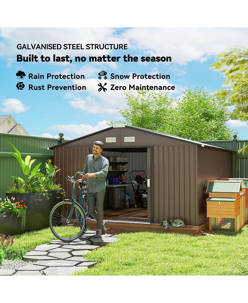 Outsunny 11' x 13' Storage Shed Garden Tool House w/ Vents Doors