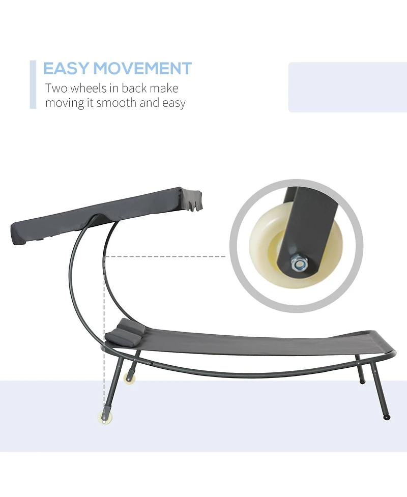 Outsunny Patio Double Chaise Lounge Chair, Outdoor Wheeled Hammock Daybed with Adjustable Canopy and Pillow for Sun Room, Garden, or Poolside, Grey