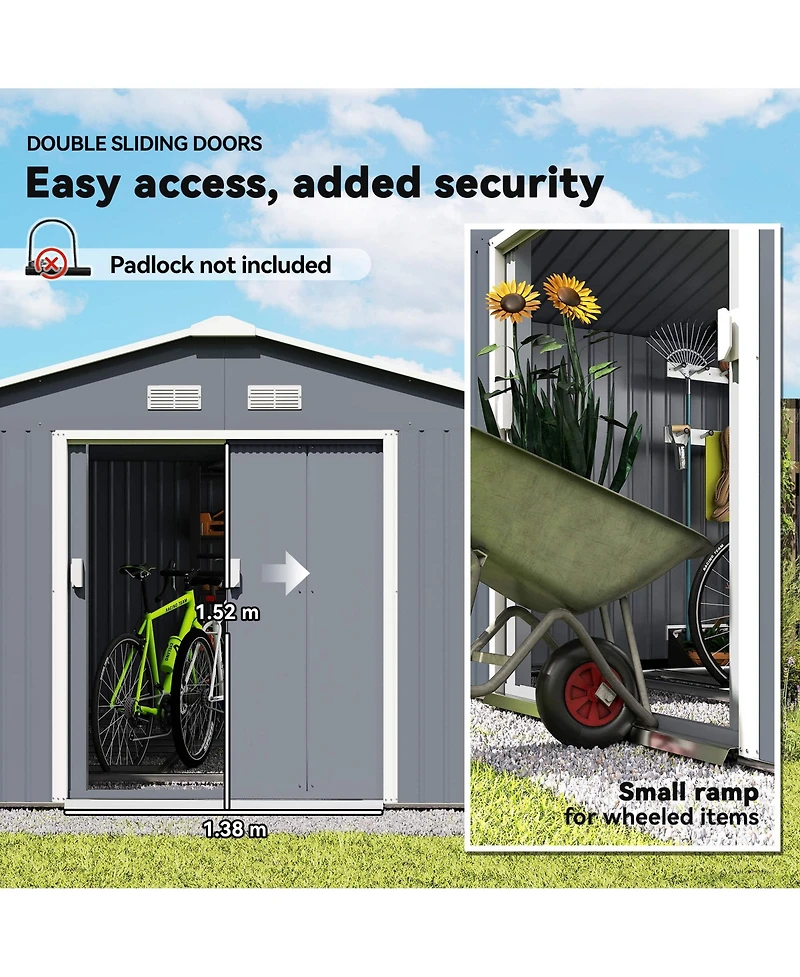 Outsunny 11' x 12.6' Storage Shed Garden Tool House w/ Vents Doors Charcoal