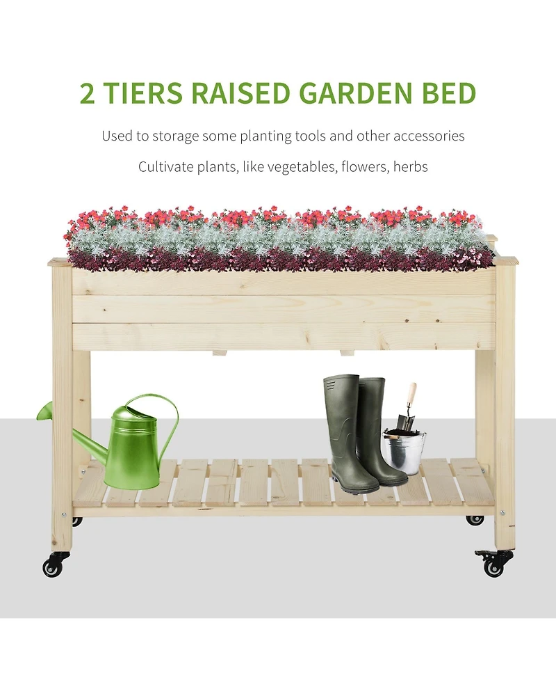 Outdoor/Indoor Raised Garden Bed on Wheels w/ Non-Woven Bag & Shelf